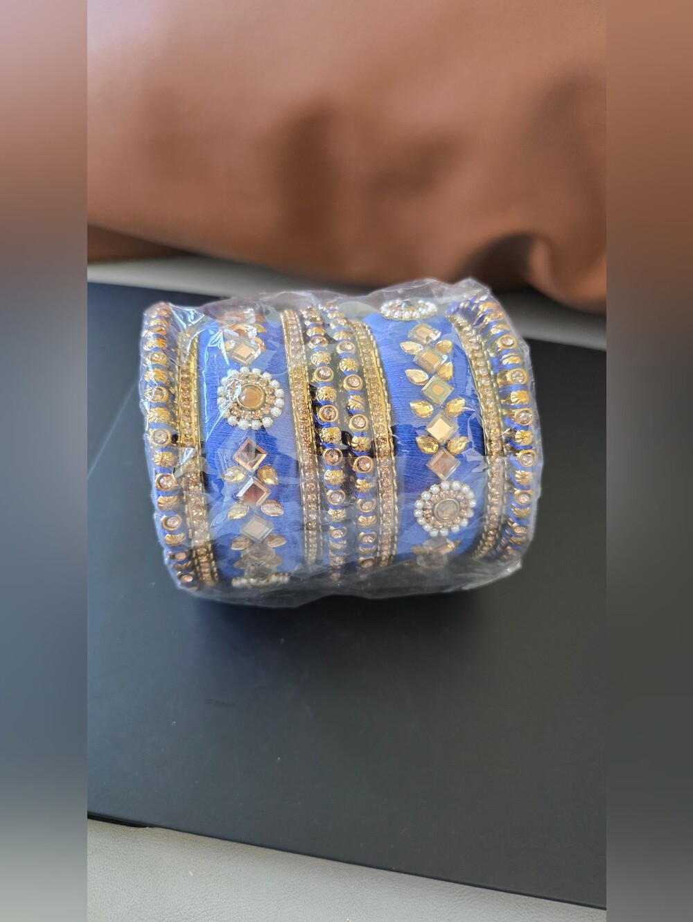 Blue Thread Mirror Work Bangle Set Size 2.8 | Indian Wedding Festive Jewelry - Picture 4 of 6